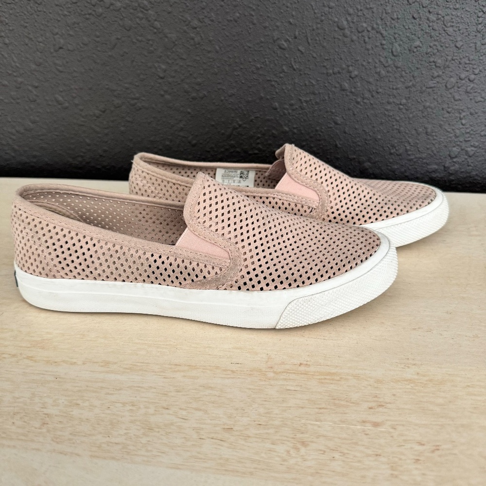 Sperry Perforated Pink Leather Slip Ons - Size 7.5